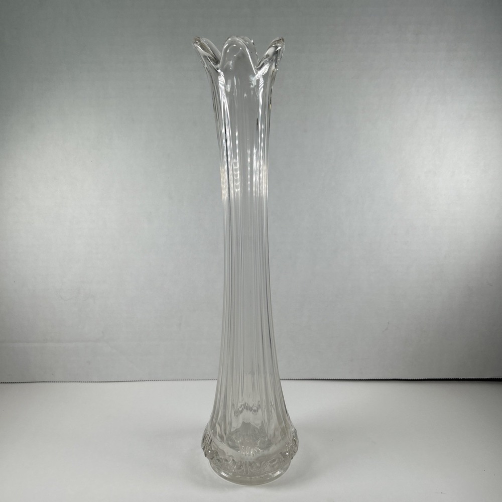 6 Petal Swung Clear Glass 13 Inch Flower Vase
